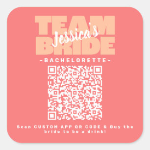 Adesivo Quadrado Código QR Bachelorette Comprar Drink Team Brilhant