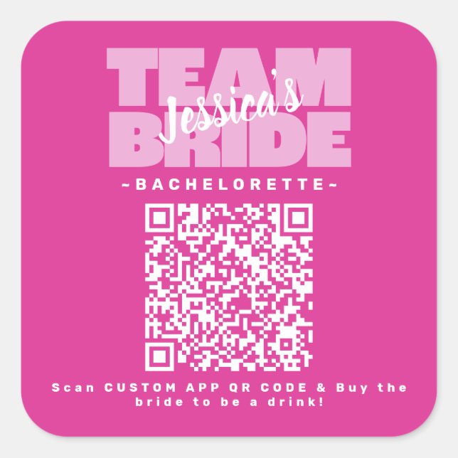 Adesivo Quadrado Código QR Bachelorette Comprar Drink Team Brilho R (Frente)