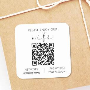 Adesivo Quadrado Código QR Branco Aproveite o nosso Wifi