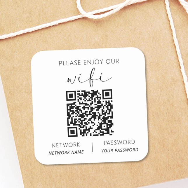 Adesivo Quadrado Código QR Branco Aproveite o nosso Wifi (Criador carregado)