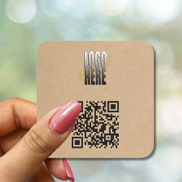 Adesivo Quadrado Código QR castanho mínimo com logotipo comercial
