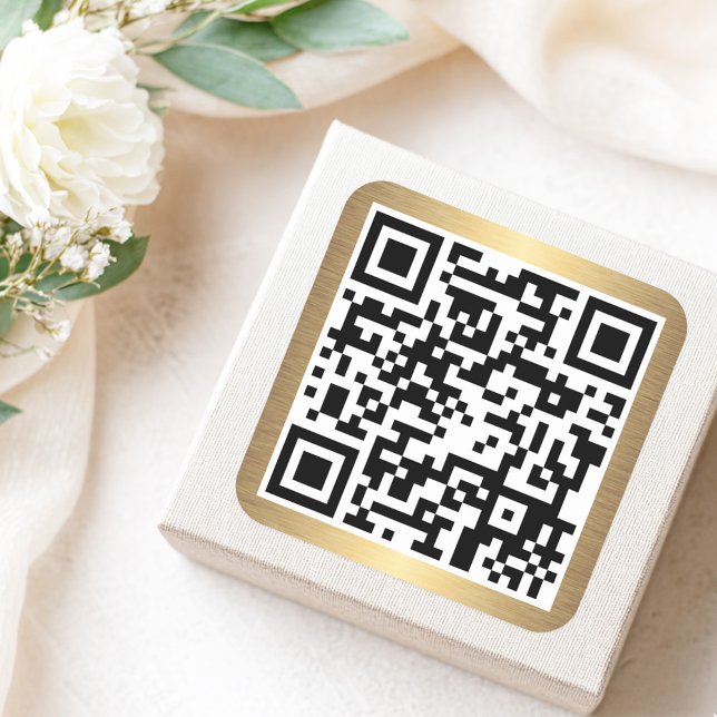 Adesivo Quadrado Código QR com borda de gradiente de ouro (QR code with golden gradient border Square Sticker)
