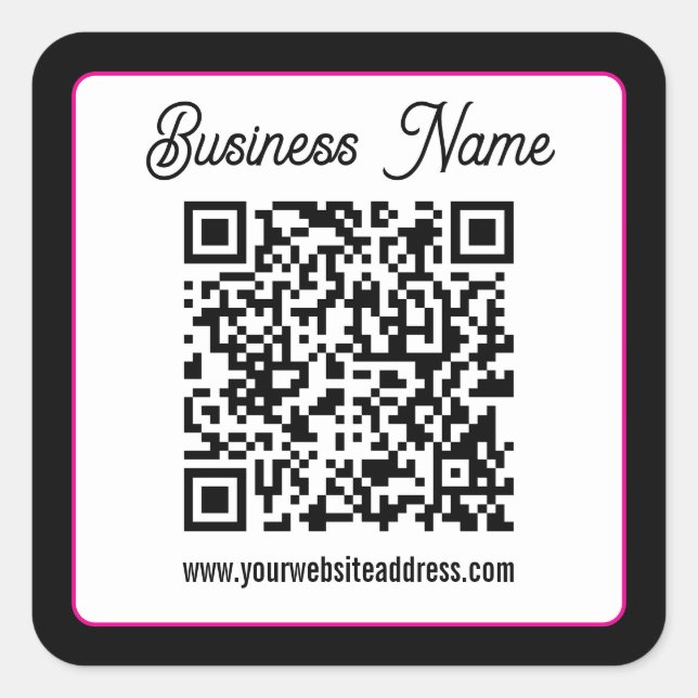 Adesivo Quadrado Código QR com letra cursiva de script (Frente)