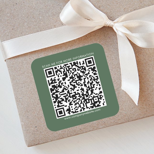 Adesivo Quadrado Código QR comercial e site da empresa Qualquer cor (Business QR Code Sage Green Square Sticker)