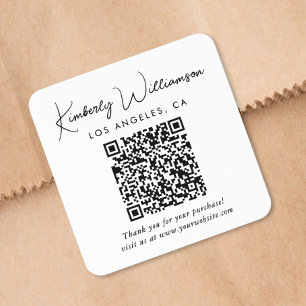 Adesivo Quadrado Código QR de Agradecimento em Elegant Script