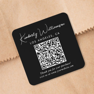 Adesivo Quadrado Código QR de Agradecimento Preto em Elegant Script