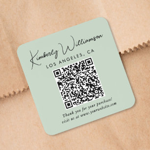 Adesivo Quadrado Código QR de Agradecimento Verde Sage com Letra El