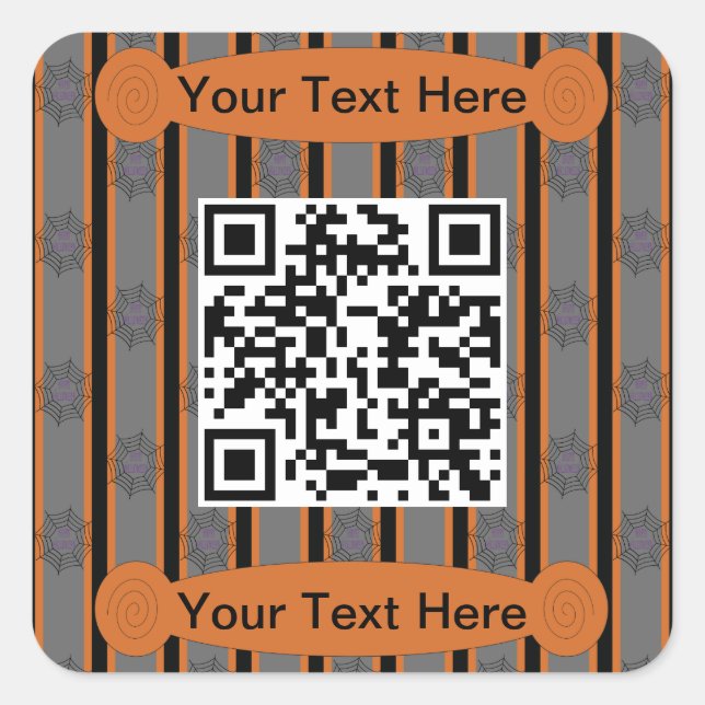 Adesivo Quadrado Código QR de aranha de Halloween e Rico (Frente)