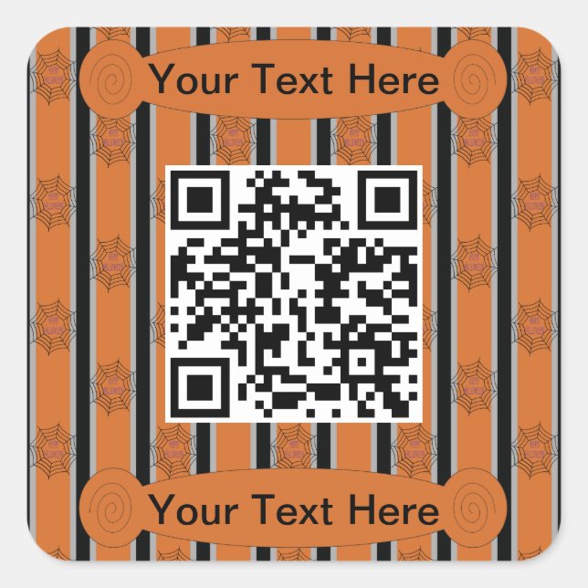 Adesivo Quadrado Código QR de aranha de Halloween e Rico (Frente)