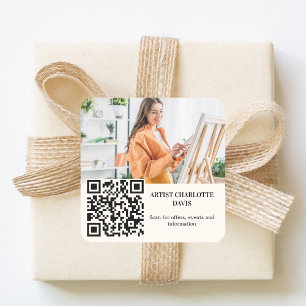 Adesivo Quadrado Código QR de artista designer marfim creme