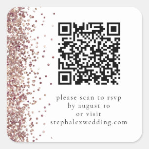 Adesivo Quadrado Código QR de Glitter Dourado rosa para Casamento d