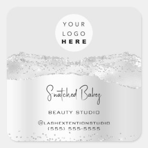 Adesivo Quadrado Código QR de logotipo Compre online Glitter Silver