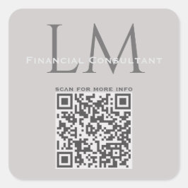 Adesivo Quadrado Código QR de marca comercial cinza taupe moderno