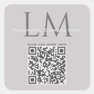 Adesivo Quadrado Código QR de marca comercial cinza taupe moderno