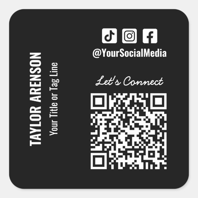 Adesivo Quadrado Código QR de Mídia Social (Frente)