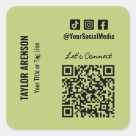 Adesivo Quadrado Código QR de Mídia Social Verde