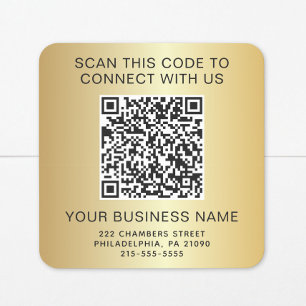 Adesivo Quadrado Código QR de Negócios Dourado