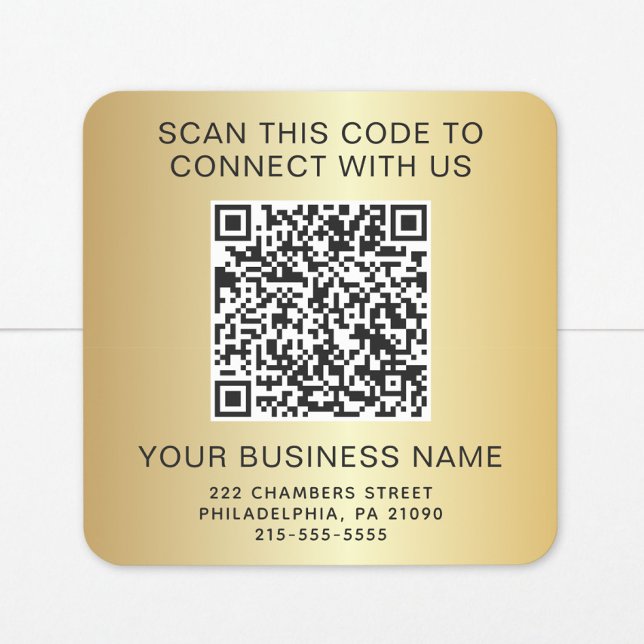 Adesivo Quadrado Código QR de Negócios Dourado (Criador carregado)