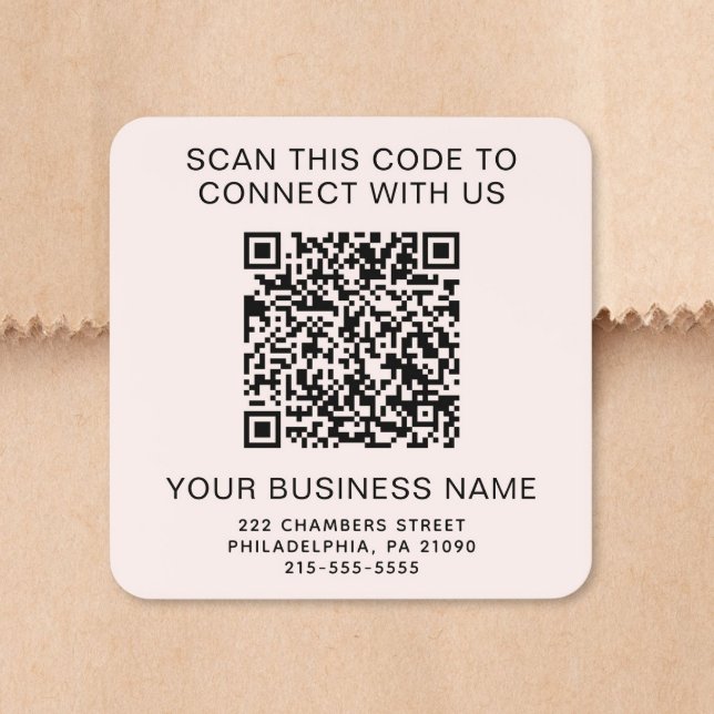 Adesivo Quadrado Código QR de Negócios Rosa (Business QR Code Pink Square Sticker)