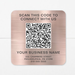 Adesivo Quadrado Código QR de Negócios Rose Gold