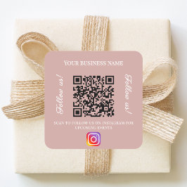 Adesivo Quadrado Código QR de nome comercial rosa empoeirado instag