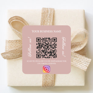 Adesivo Quadrado Código QR de nome comercial rosa empoeirado instag
