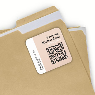 Adesivo Quadrado Código QR de Notário Mínimo da Rosa claro Clássica