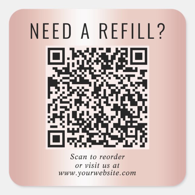 Adesivo Quadrado Código QR de Recarga Rose Gold (Frente)