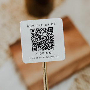 Adesivo Quadrado Código QR de Tipografia Chic para Comprar um Drink