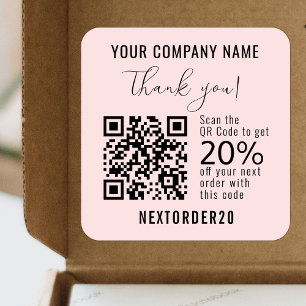 Adesivo Quadrado Código QR do Cupão de Desconto Rosa de Negócio Obr