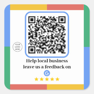 Adesivo Quadrado Código QR do Link de Revisão do Google   Revise-no