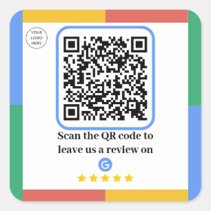 Adesivo Quadrado Código QR do Link de Revisão do Google   Revise-no