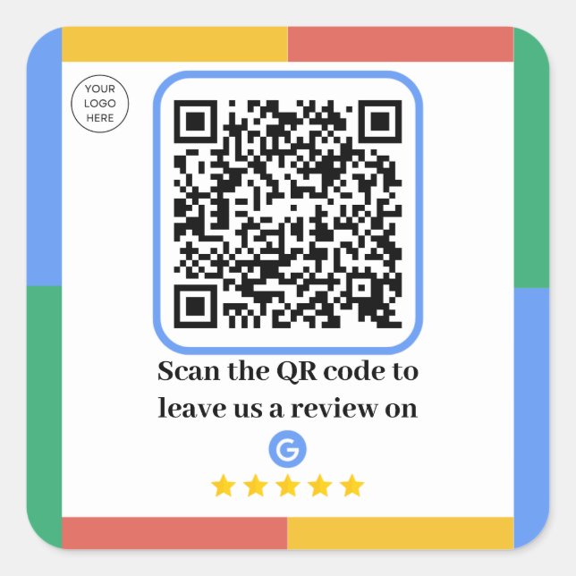 Adesivo Quadrado Código QR do Link de Revisão do Google | Revise-no (Frente)