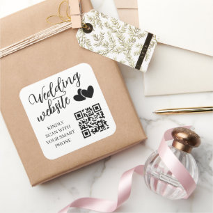Adesivo Quadrado Código QR do Site de Casamento Dois Corações