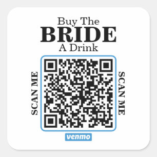 Adesivo Quadrado Código QR do Venmo Compre uma bebida para a noiva 