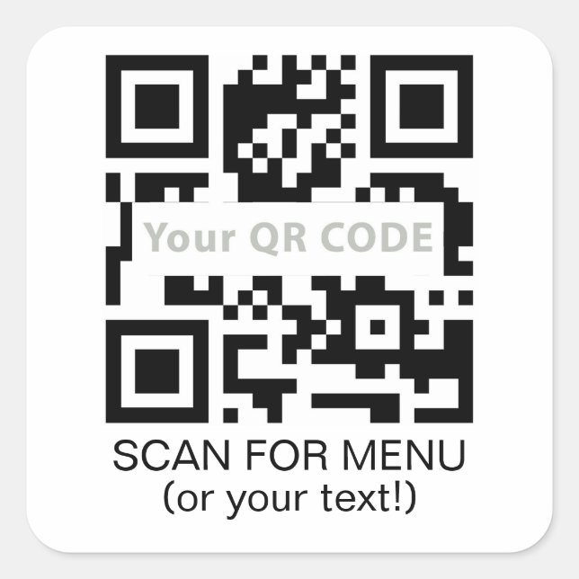 Adesivo Quadrado Código Qr e autocolante de texto personalizado (Frente)