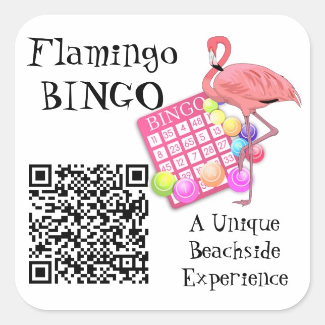 Adesivo Quadrado Código QR e logotipo personalizado Flamingo digita (Frente)