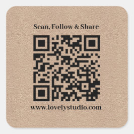 Adesivo Quadrado Código QR e personalize seu texto | papel kraft