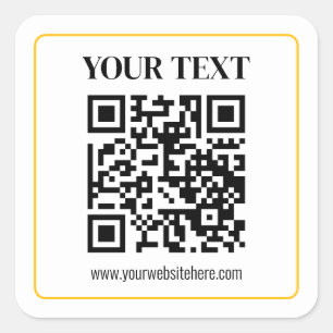 Adesivo Quadrado Código QR e texto editáveis com borda de ouro amar