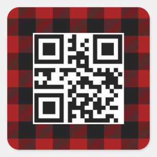Adesivo Quadrado Código QR Feliz Natal na Xadrez de Buffalo