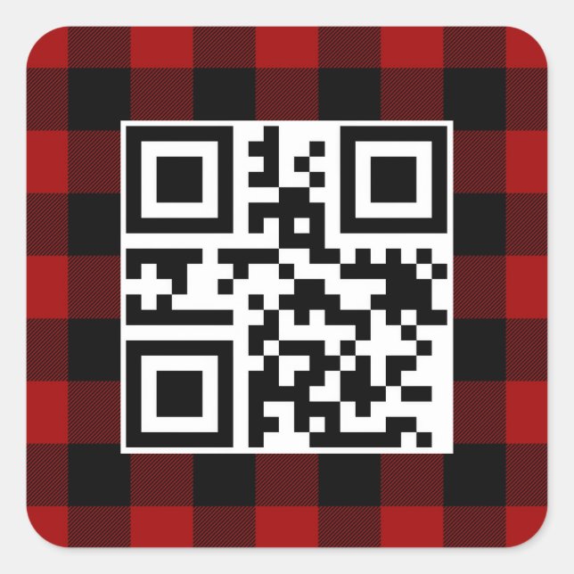Adesivo Quadrado Código QR Feliz Natal na Xadrez de Buffalo (Frente)