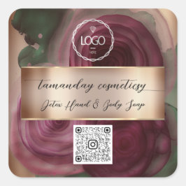 Adesivo Quadrado Código QR Logo Foto Produto Obrigado Rosa Borgonha