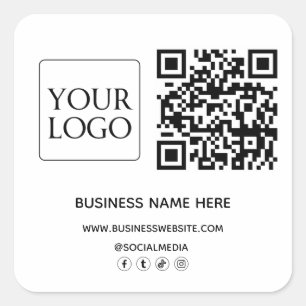 Adesivo Quadrado Código QR Logotipo comercial Site na web Mídia soc