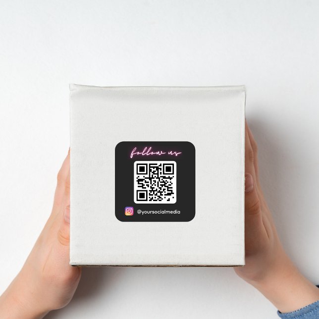 Adesivo Quadrado Código QR Neon Siga-nos no Instagram Mídia Social (Criador carregado)