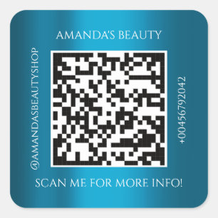 Adesivo Quadrado Código QR Nome do Promocional Contato Azul