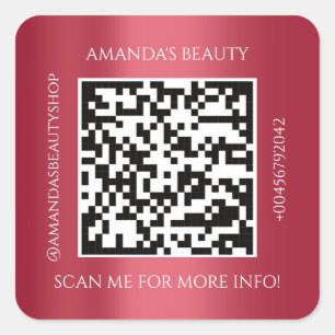 Adesivo Quadrado Código QR Nome do Promocional Contato Vinho Verme