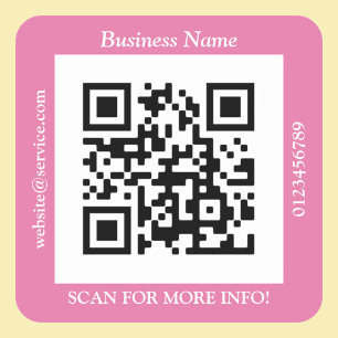 Adesivo Quadrado Código QR Nome do site de negócios Promo, Rosa