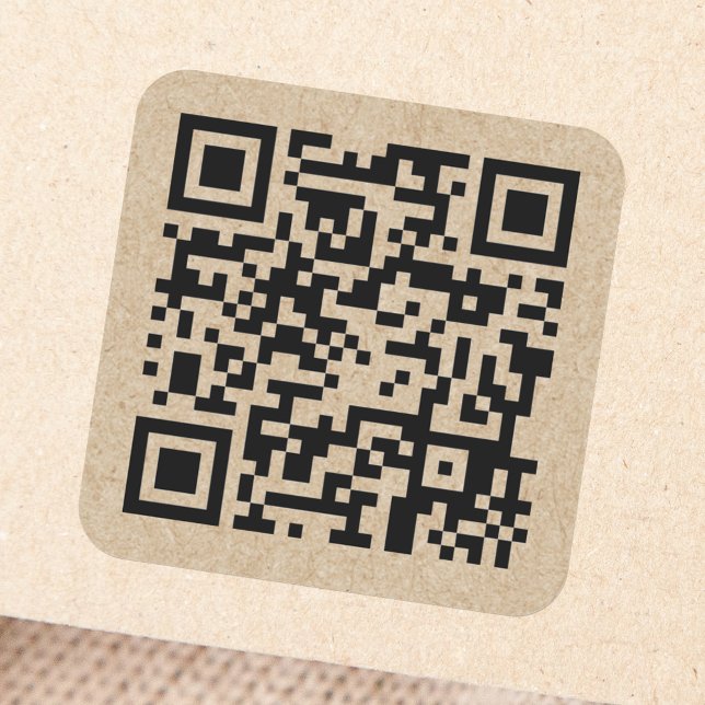 Adesivo Quadrado Código QR personalizado aparência de papel Kraft (Criador carregado)