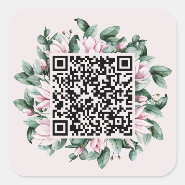 Adesivo Quadrado Código QR Personalizado Casamento de Quadro de Flo (Frente)