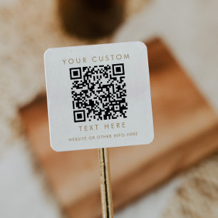 Adesivo Quadrado Código QR Personalizado de Tipografia Dourada Chic